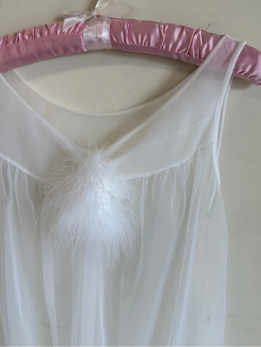 Vintage 60s feather trim babydoll and panties set
